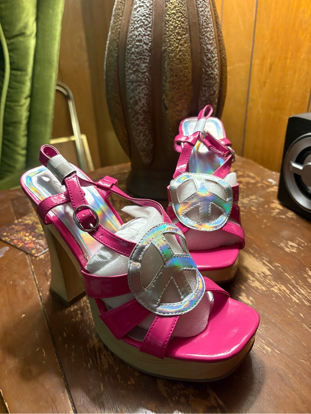 Leg Avenue Hot Pink Platform Heeled Sandals with Iridescent Accent